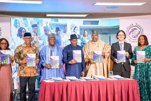 Peter Obi, former President Goodluck Jonathan and other dignitaries during the launch of a landmark report by the Goodluck Jonathan Foundation titled “Strengthening the Nexus Between Democracy and Economic Growth in Nigeria.”