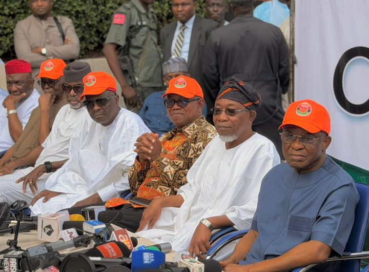 ADC leadership during a press conference on Thursday in Abuja