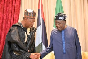 Zulum presents Borno APC governorship candidate Gubio to Tinubu