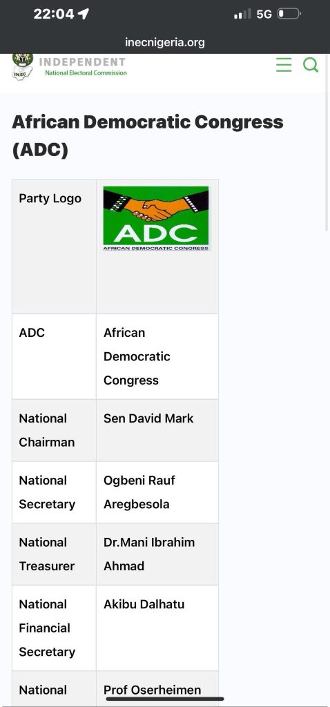 UPDATED: INEC recognises David Mark as ADC leader after Supreme Court verdict 2 inec recognizes david Mark as ADC chairman
