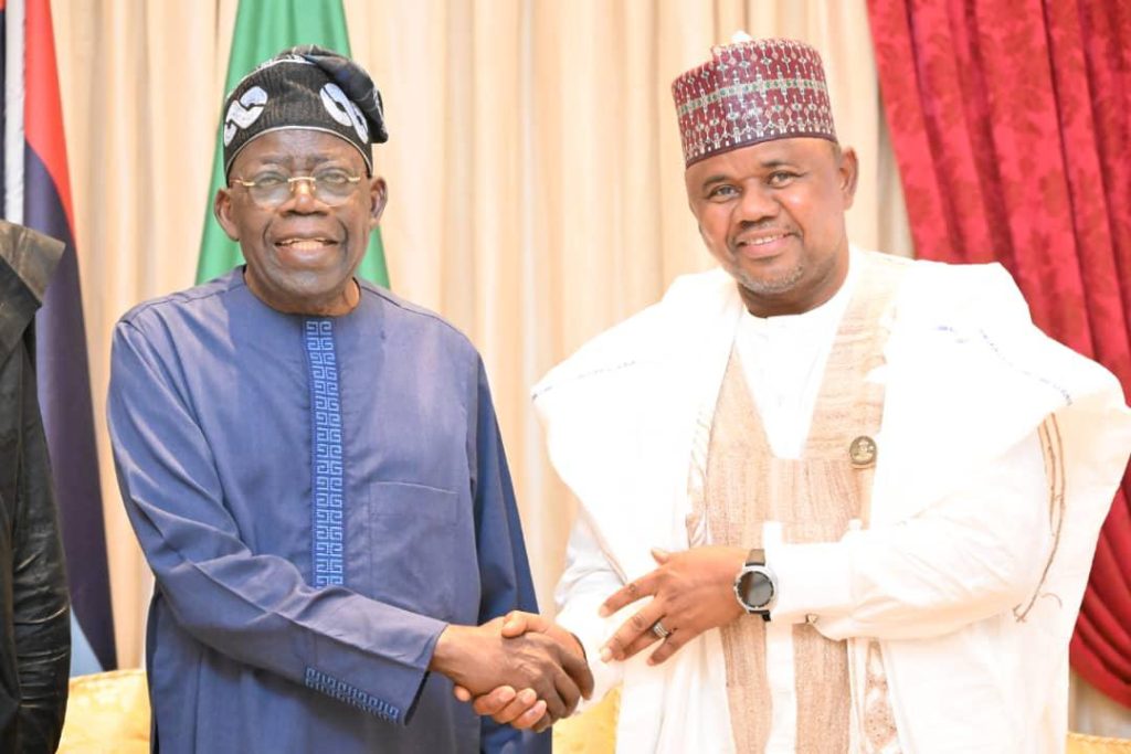 Zulum presents Borno APC governorship candidate Gubio to Tinubu 2 tinubu and Gubio