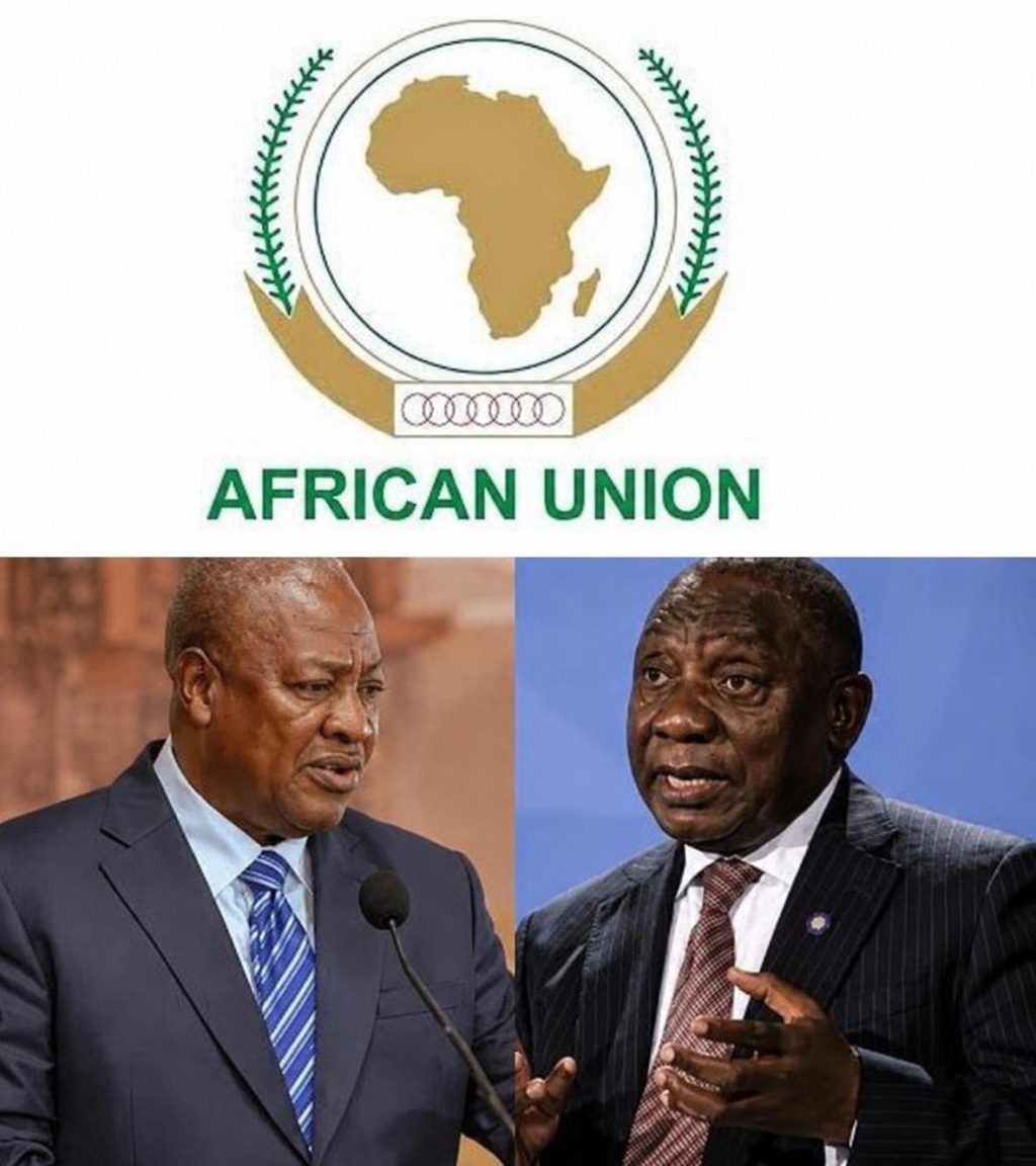 AU log top with Ghanas President John Mahama his South African counterpart Cyril Ramaphosa l r bottom