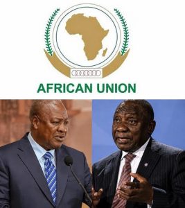 AU log top with Ghanas President John Mahama his South African counterpart Cyril Ramaphosa l r bottom