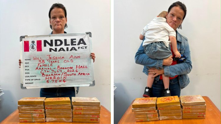 NDLEA arrests South African lady with 3-year old son as cover to traffic heroin
