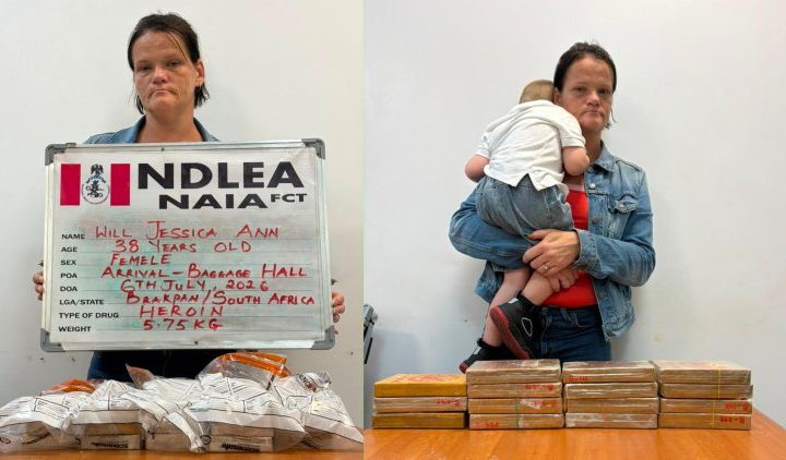 NDLEA arrests South African lady with 3-year old son as cover to traffic heroin