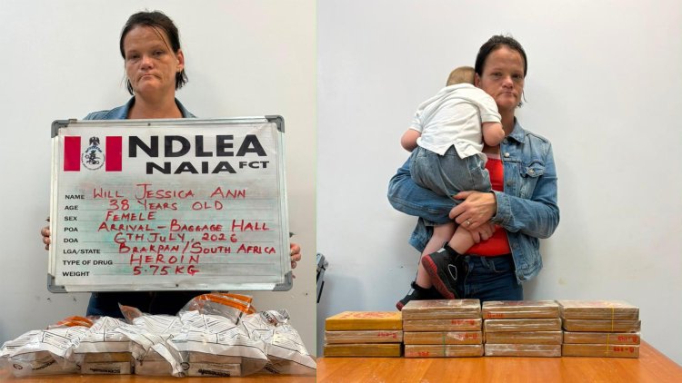 NDLEA arrests South African lady with 3-year old son as cover to traffic heroin