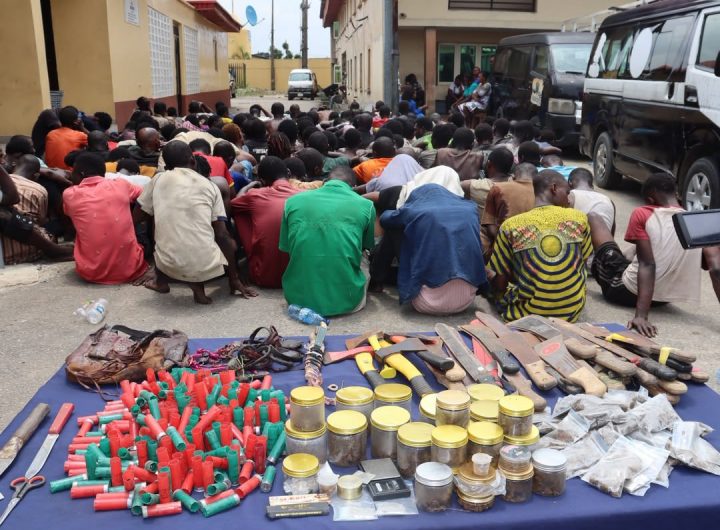 Police arrest 147 suspects, recover machetes, cartridges, drugs in Lagos raid