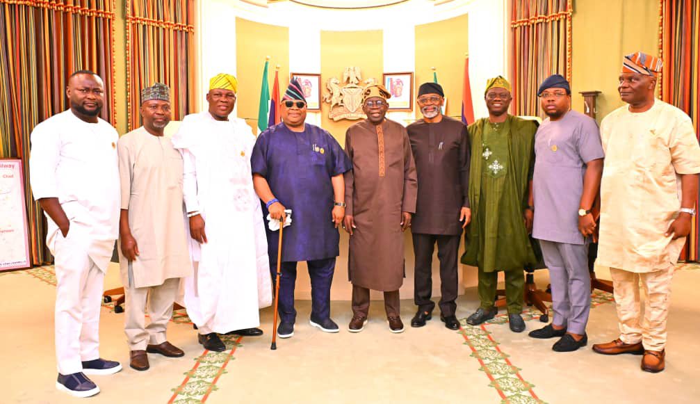 PHOTONews: Adeleke visits Tinubu, presents certificate of return at Aso Villa