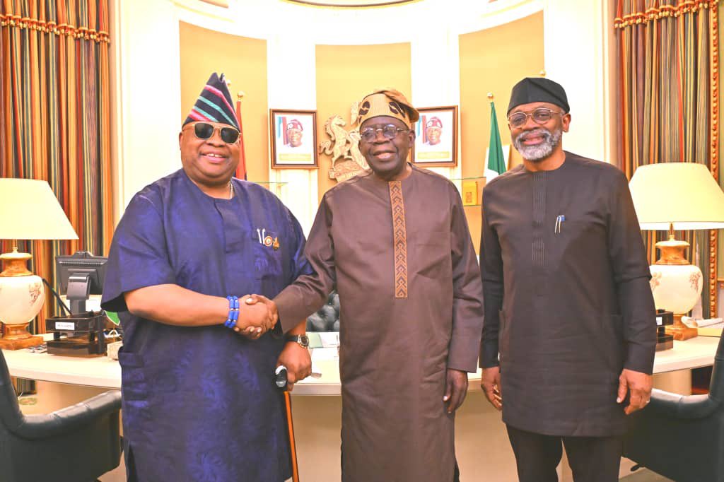PHOTONews: Adeleke visits Tinubu, presents certificate of return at Aso Villa
