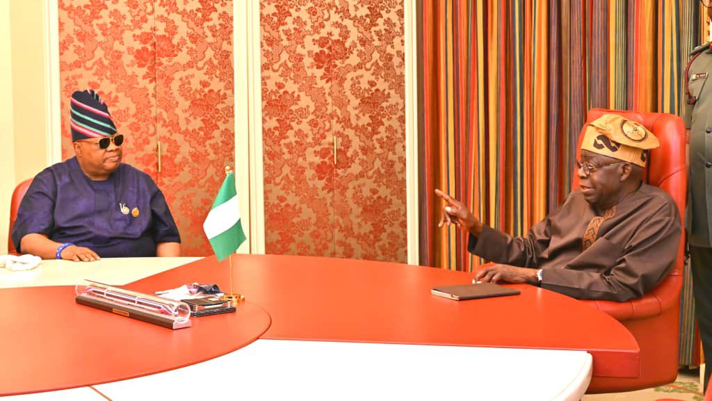 PHOTONews: Adeleke visits Tinubu, presents certificate of return at Aso Villa