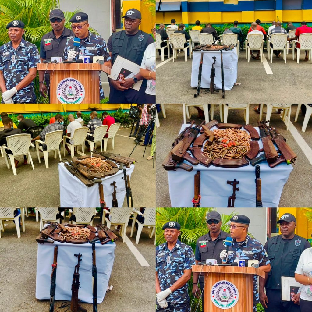 Enugu police arrest 14 kidnap suspects, recover 5 AK-47 rifles, 310 rounds of ammunition