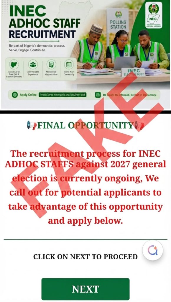 INEC Denies 2027 Ad-Hoc Staff Recruitment, Warns Nigerians Against Fake Employment Portal
