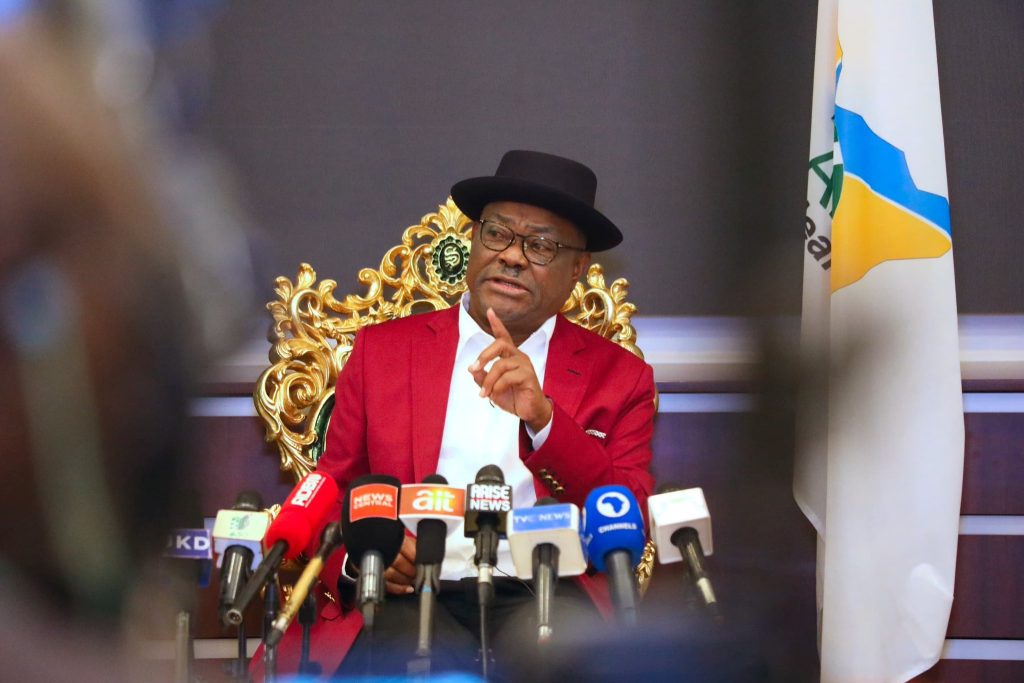 FCT Minister, Nyesom Wike speaking with newsmen during a media chat in Abuja