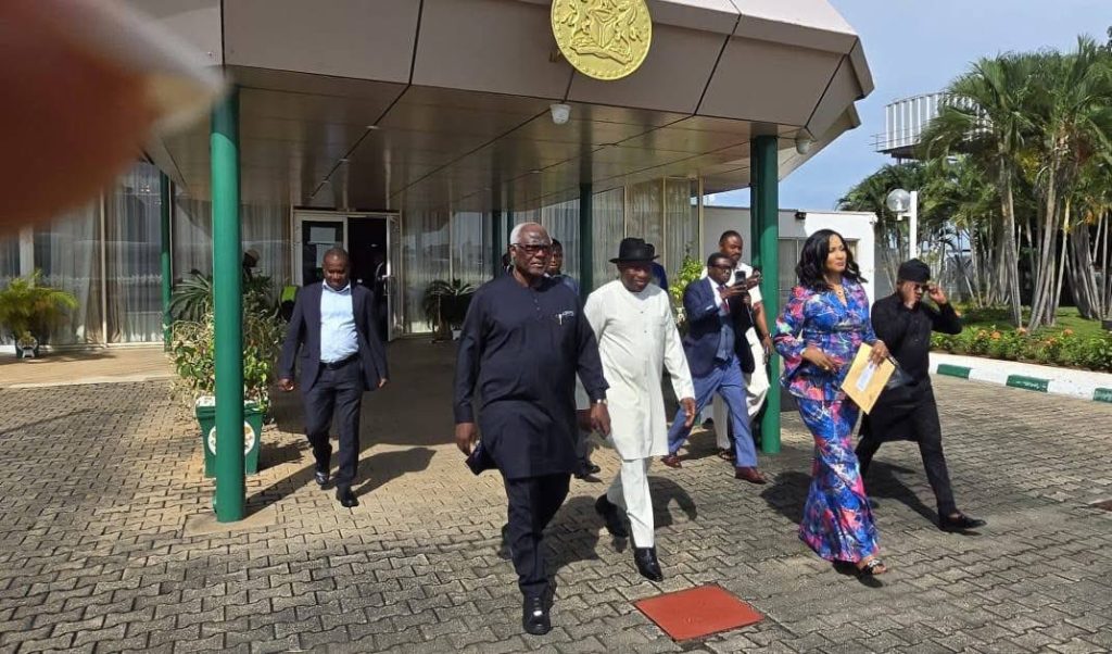 After 2 years in Nigeria, Jonathan sees off ex-Sierra Leone President Koroma as treason charges are dropped 2 After 2 years in Nigeria, Jonathan sees off ex-Sierra Leone President Koroma as treason charges are dropped
