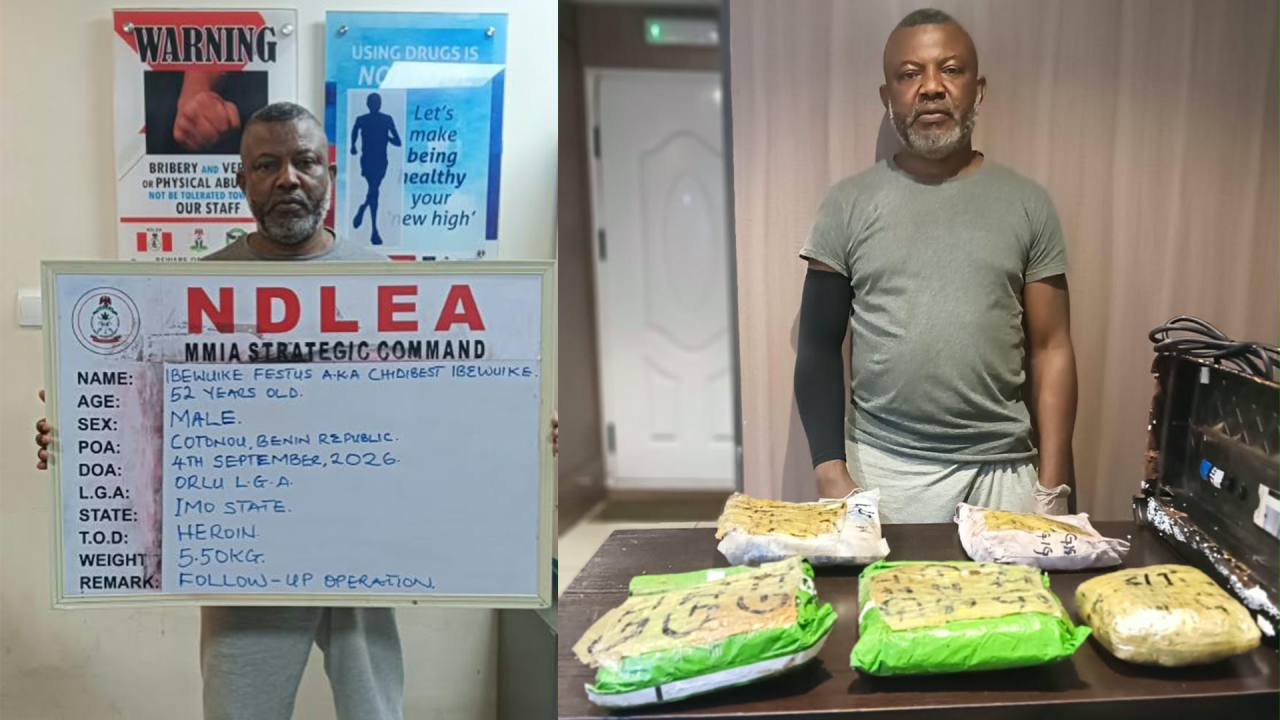 NDLEA arrests fugitive drug kingpin after 2 years on the run over 49.70kg heroin seizure