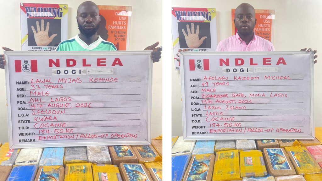 184.5kg cocaine bust: NDLEA docks KC Luxury, 2 accomplices, remanded in custody