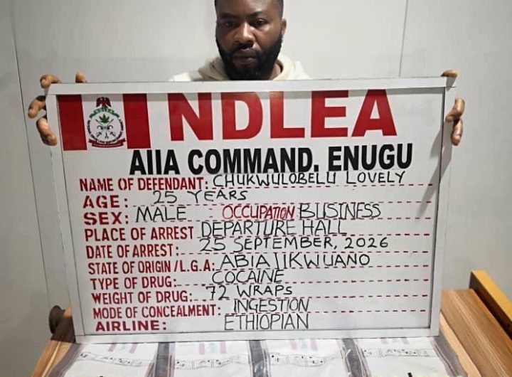 Europe-bound bridegroom excretes 72 wraps of cocaine at Enugu airport