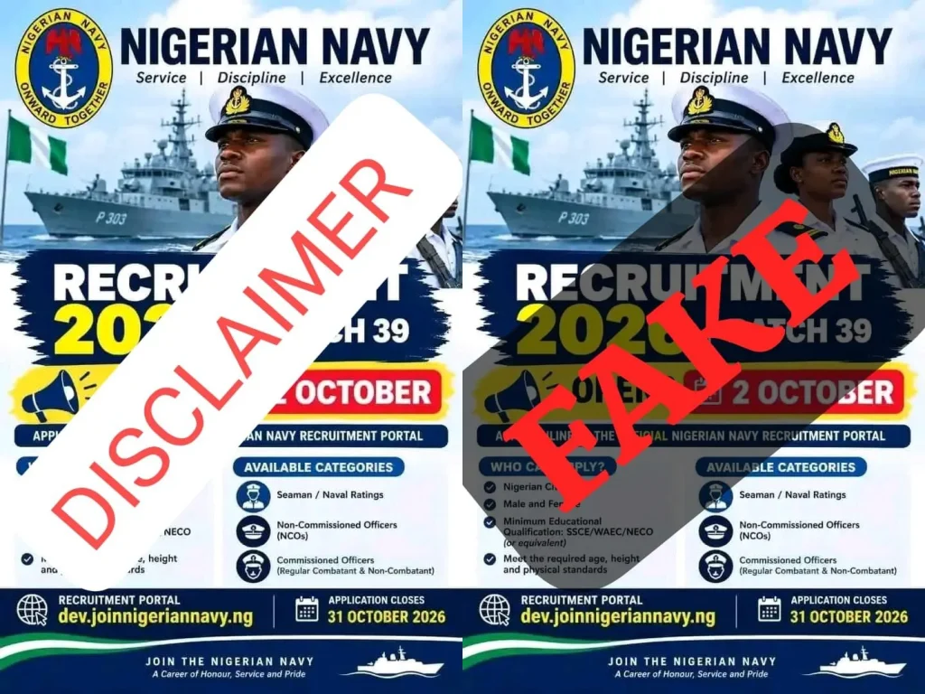 Beware of 419, We are not recruiting – Nigerian Navy
