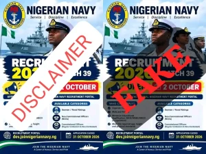 Beware of 419, We are not recruiting – Nigerian Navy