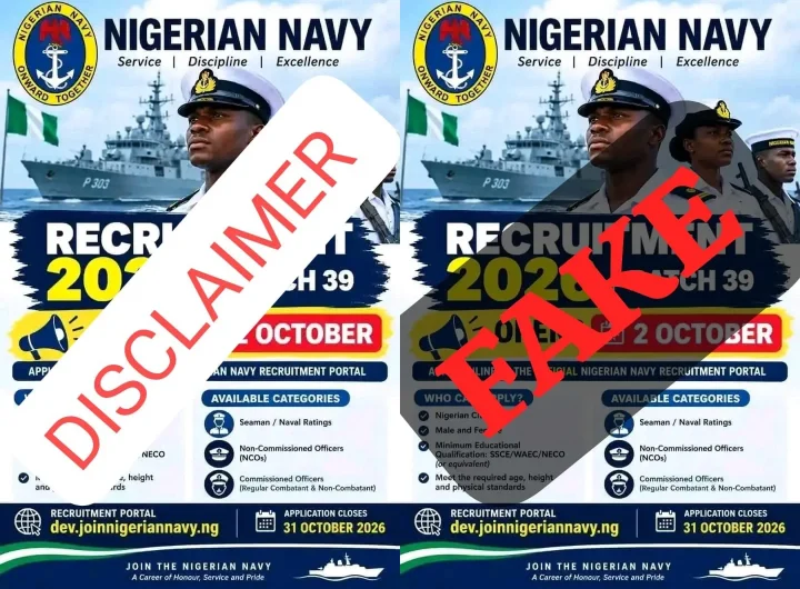 Beware of 419, We are not recruiting – Nigerian Navy