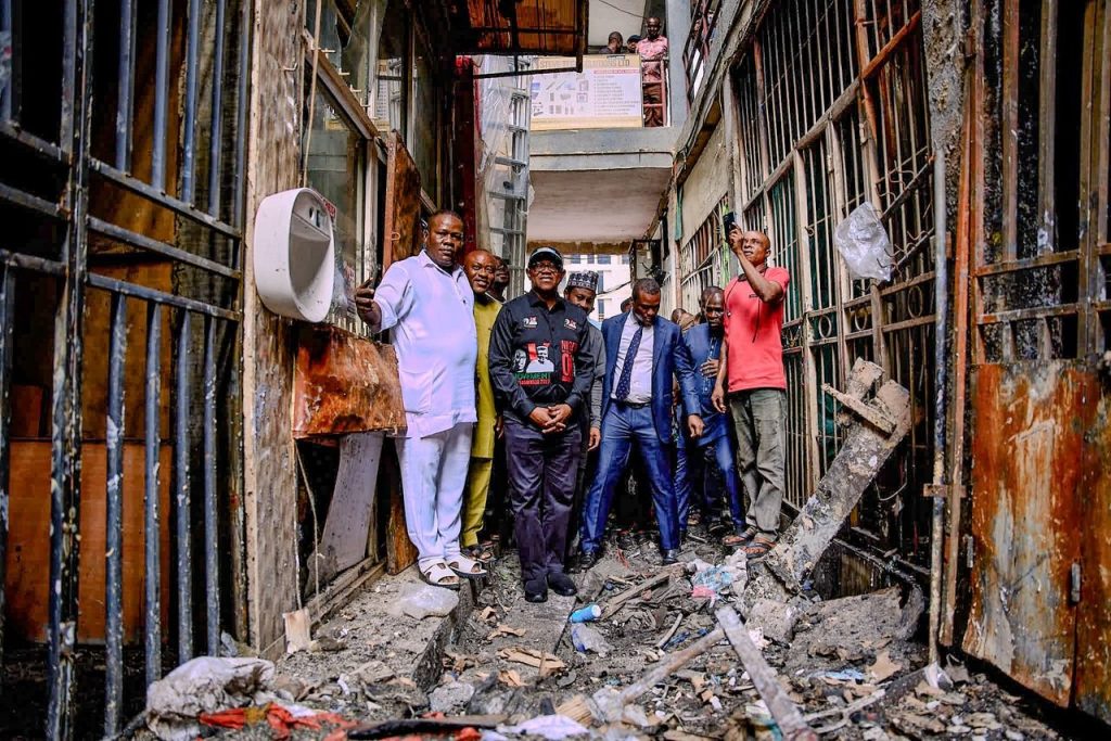 Obi visits Abuja fire victims, pledges support to traders affected by Eda Plaza inferno