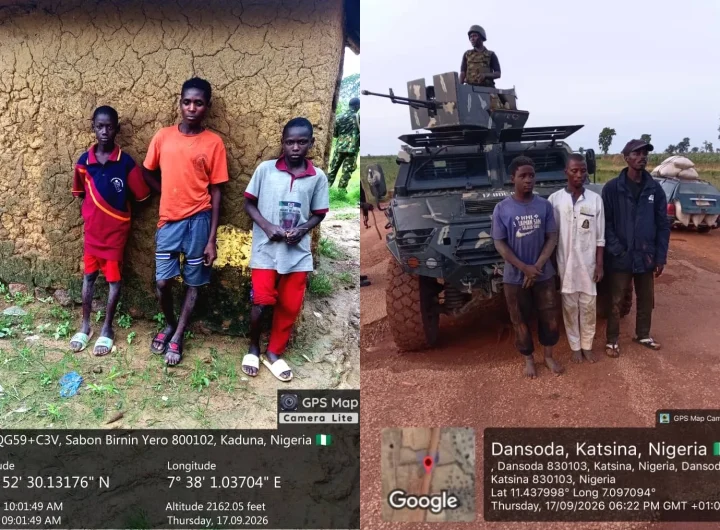 Troops Rescue 6 Kidnap Victims In Kaduna, Katsina Troops of the Joint Task Force North West, Operation FANSAN YAMMA (JTF NW OPFY), rescued six kidnapped victims during separate operations in Kaduna and Katsina States on 17 September 2026. Media Information Officer, Joint Task Force (North West), Operation FANSAN YAMMA, Lieutenant Colonel Aliyu Danja, confirmed this in a statement issued to newsmen on Friday in Katsina Lt. Col. Danja said: In Kaduna State, troops of Sector 1 OPFY, while acting on intelligence on a kidnapping incident in Igabi Local Government Area, made contact with suspected terrorists moving some kidnapped victims. "On sighting the troops, the terrorists abandoned the victims and fled in disarray. Troops rescued three victims, identified as Enock Hussaini, Abba Dauda and Kalif Haruna. The victims were confirmed to have been abducted by terrorists at Gidan Gulbi Village on 11 September 2026. "They were subsequently debriefed and reunited with their families, while troops continued to dominate the general area. "Similarly, in Katsina State, troops of Sector 2 responded to a distress call concerning the abduction of civilians along the Dandume-Damari axis in Dandume Local Government Area. "Troops swiftly mobilised to the area and made contact with the terrorists, engaging them with overwhelming firepower and forcing them to flee into the surrounding bushes, abandoning their victims. According to him, the troops pursued the fleeing terrorists and subsequently rescued three kidnapped victims, identified as Abubakar Abdulkadir, aged 25; Mansir Idris, aged 26; and Abubakar Aliyu, aged 21. He said troops also recovered a black Golf vehicle belonging to the victims. The victims were later escorted and released to continue their journey. The military spokesman said the latest successes underscored the continued efforts of Operation FANSAN YAMMA to secure innocent civilians, disrupt terrorist activities and deny them freedom of action across the Joint Operations Area. The Joint Task Force appreciated members of the public for their continued support and urges them to remain vigilant and promptly report suspicious activities to the nearest security agency.