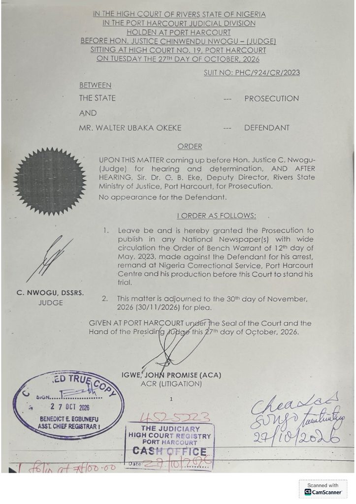 Alleged ₦800m theft: Court orders publication of bench warrant against ex-PDP aspirant Okeke 2 Court Order