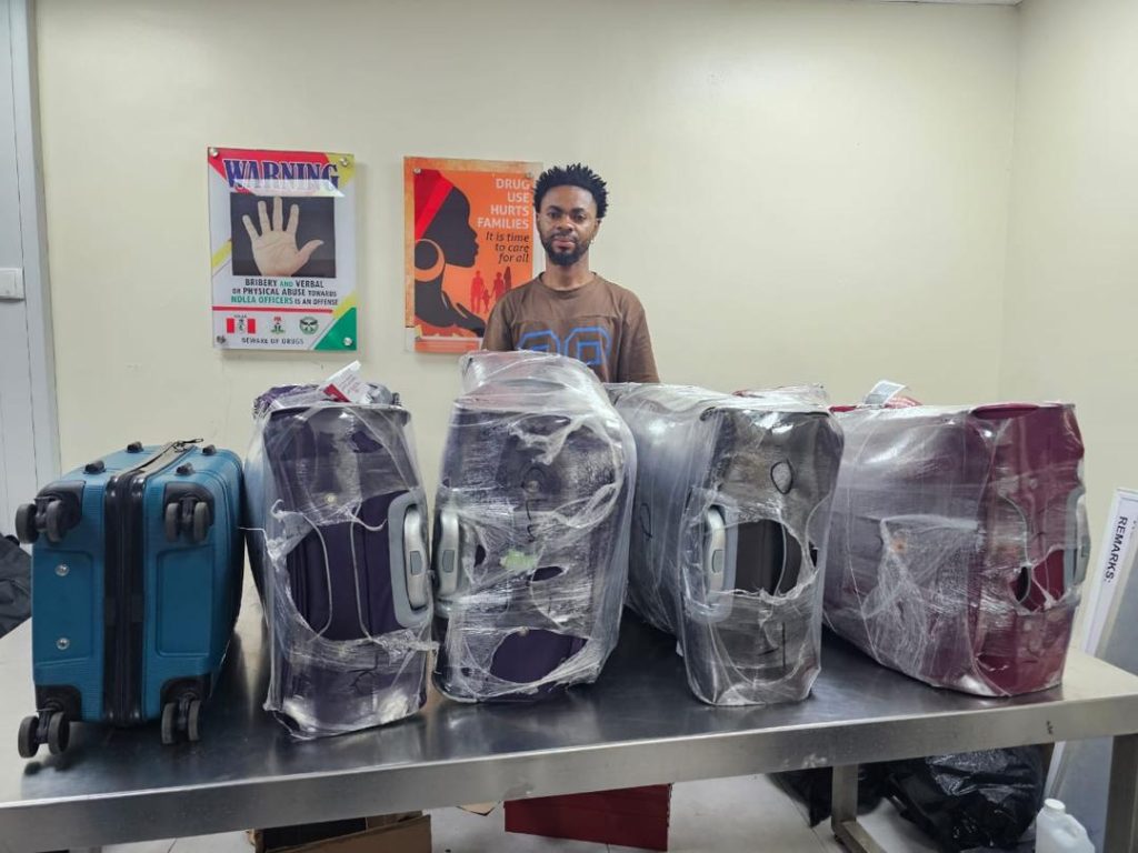 NDLEA intercepts Italy-bound businessman with cocaine hidden in shoe soles, bag railings