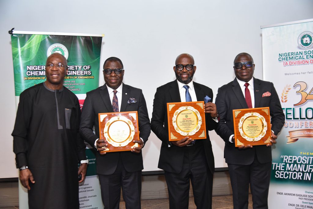 NLNG Boss Adeleye Falade twin brother Adegbite honoured with NSChE honorary fellowships.