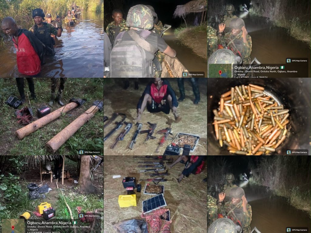 Army destroys terrorist camp in Anambra, rescues 3 kidnap victims, recovers AK-47 rifles Troops of the Joint Task Force South East, Operation UDO KA, have destroyed a suspected terrorist camp in Anambra State, rescued three kidnapped victims and recovered a cache of weapons during a series of coordinated operations aimed at tackling insecurity in the South-East. The Nigerian Army disclosed the development in a statement posted on its official X account on Friday, saying the operation was carried out by troops of the 185 Battalion in collaboration with the Anambra Vigilante Group. According to the Army, the operation began after three persons were kidnapped around the Osakwa General Area in Ihiala Local Government Area. Troops and local vigilantes launched a rescue mission and successfully freed all the victims. The statement added that on October 1, 2026, troops arrested a suspected kidnapper, identified as Sunday Obi, during a follow-up operation. The suspect reportedly provided information that led security forces to the gang's hideout at Abator in Ogbaru Local Government Area, across the Isieke waterside. Acting on the intelligence, the troops crossed the waterways in canoes and stormed the camp. The suspected terrorists fled after a gun battle, reportedly with gunshot wounds, while troops recovered two AK-47 rifles with magazines, three pump-action guns, three locally made Dane guns, 62 rounds of 7.62mm NATO ammunition, 149 rounds of 7.62mm Special ammunition, two cartridges and materials suspected to be for making Improvised Explosive Devices (IEDs). The Army also recovered a solar generator, power bank, car battery, two motorcycle batteries, two solar panels and two mobile phones believed to have been used to support the group's operations. The Nigerian Army said the recovered items would provide useful intelligence to help security agencies dismantle the wider criminal network operating in the area. It added that "the Nigerian Army, through Operation UDO KA, will sustain coordinated kinetic and intelligence-driven operations to dismantle terrorist enclaves, disrupt their logistics and supply chains and deny criminal elements safe havens across the South East." The Army further stated that follow-up operations are ongoing to arrest fleeing suspects, their collaborators and logistics suppliers, while security agencies continue to work with local stakeholders to improve security across the region. Operation UDO KA is the military's ongoing counter-terrorism and anti-crime campaign in the South-East, where troops have continued to target armed groups, kidnappers and other criminal elements in a bid to restore peace and protect lives and property.
